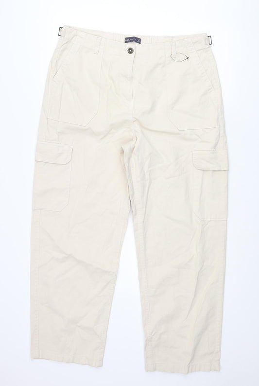 Marks and Spencer Womens Beige Cotton Cargo Trousers Size 18 L28 in Regular Zip