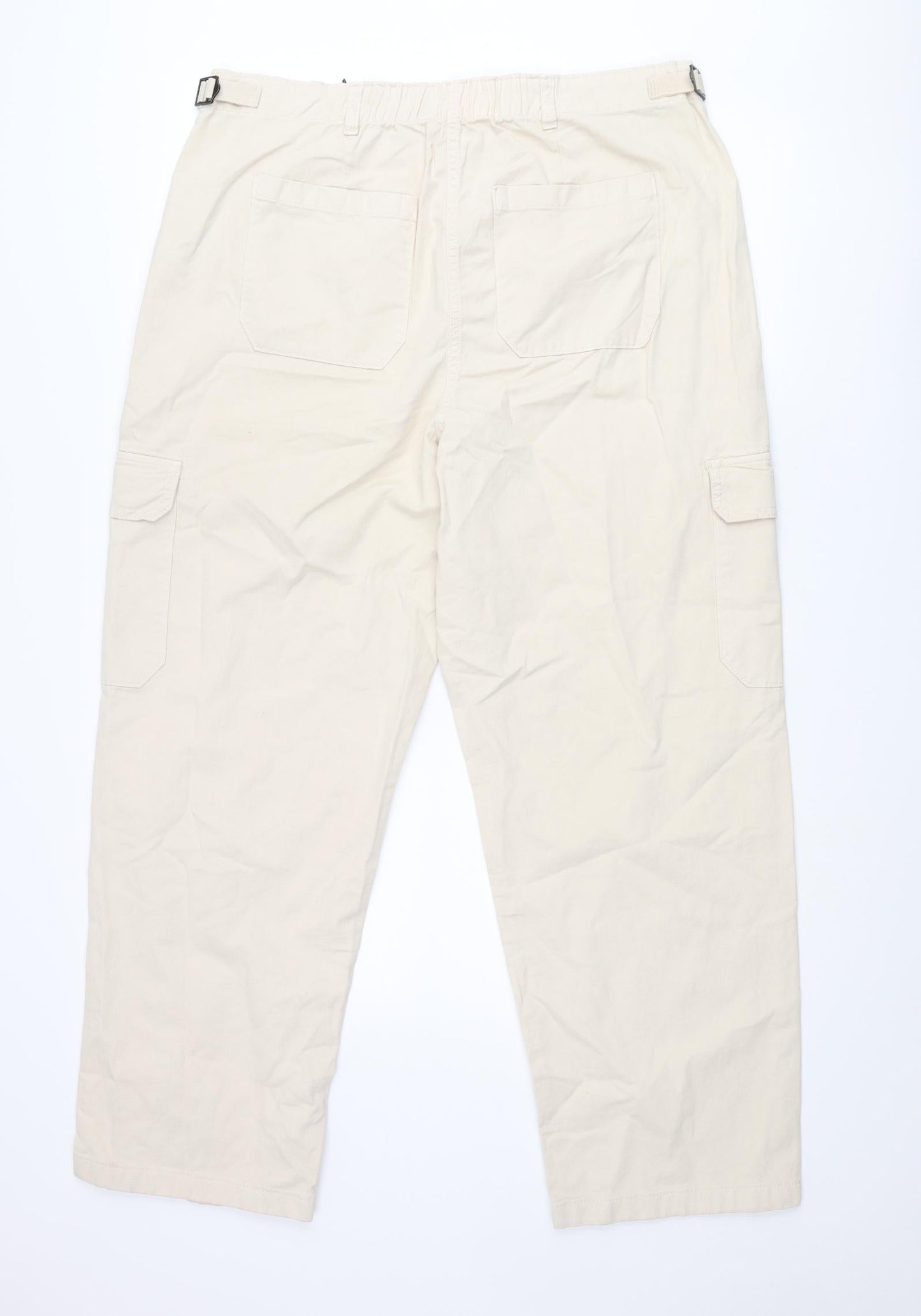Marks and Spencer Womens Beige Cotton Cargo Trousers Size 18 L28 in Regular Zip