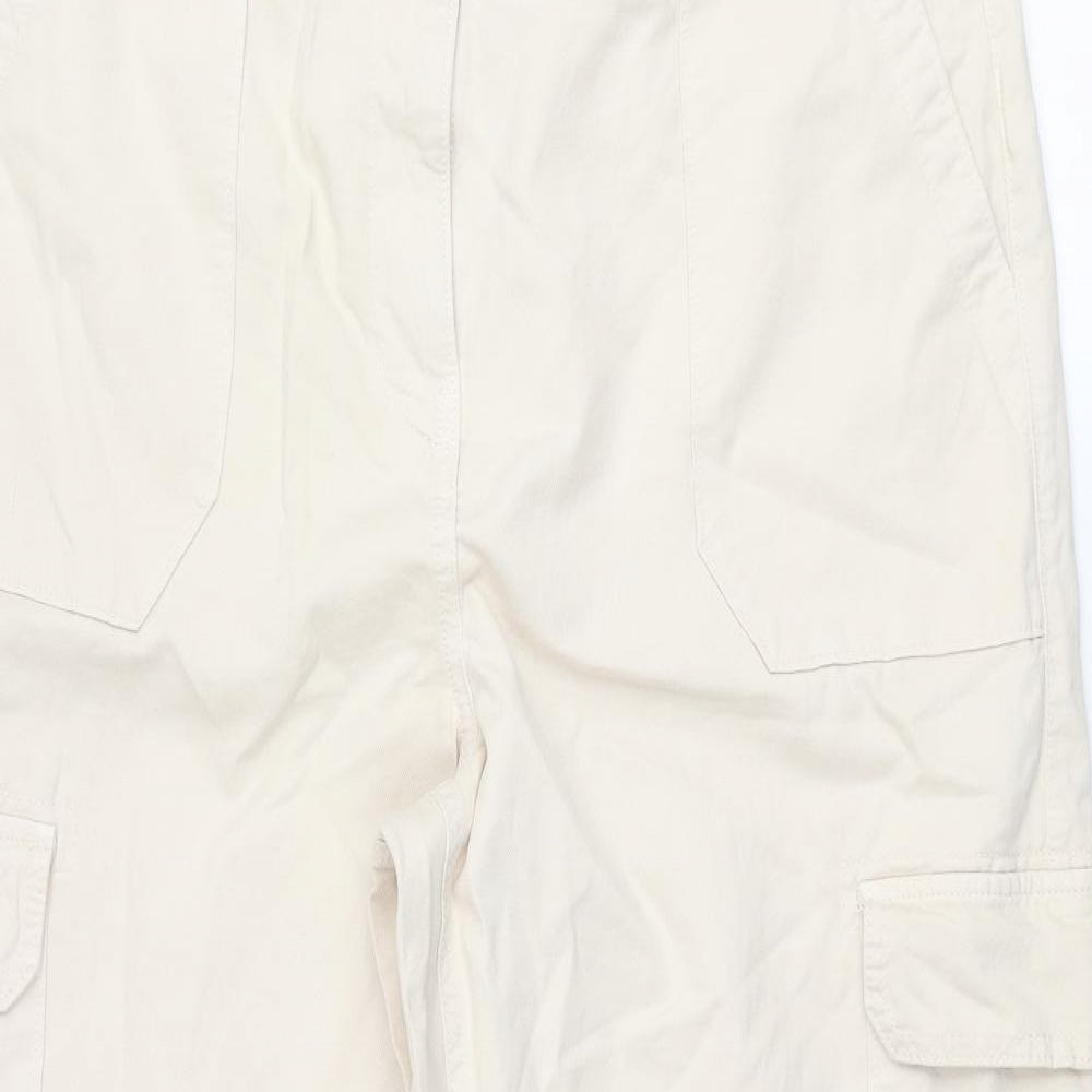 Marks and Spencer Womens Beige Cotton Cargo Trousers Size 18 L28 in Regular Zip