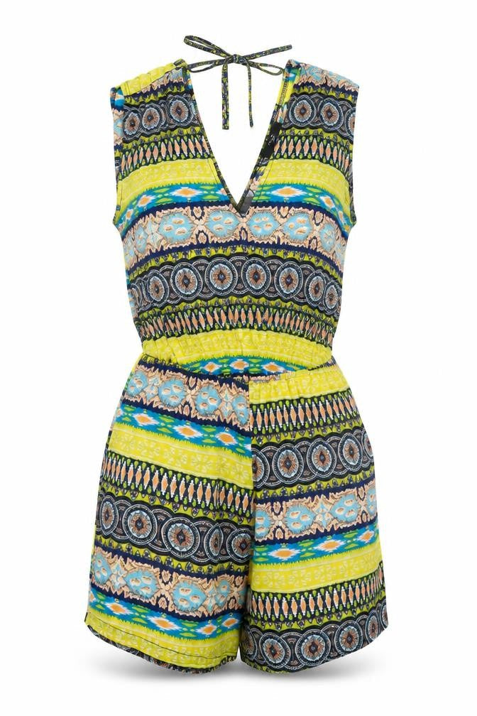 AX Paris Womens Multicoloured Geometric Polyester Playsuit One-Piece Size 8 Tie
