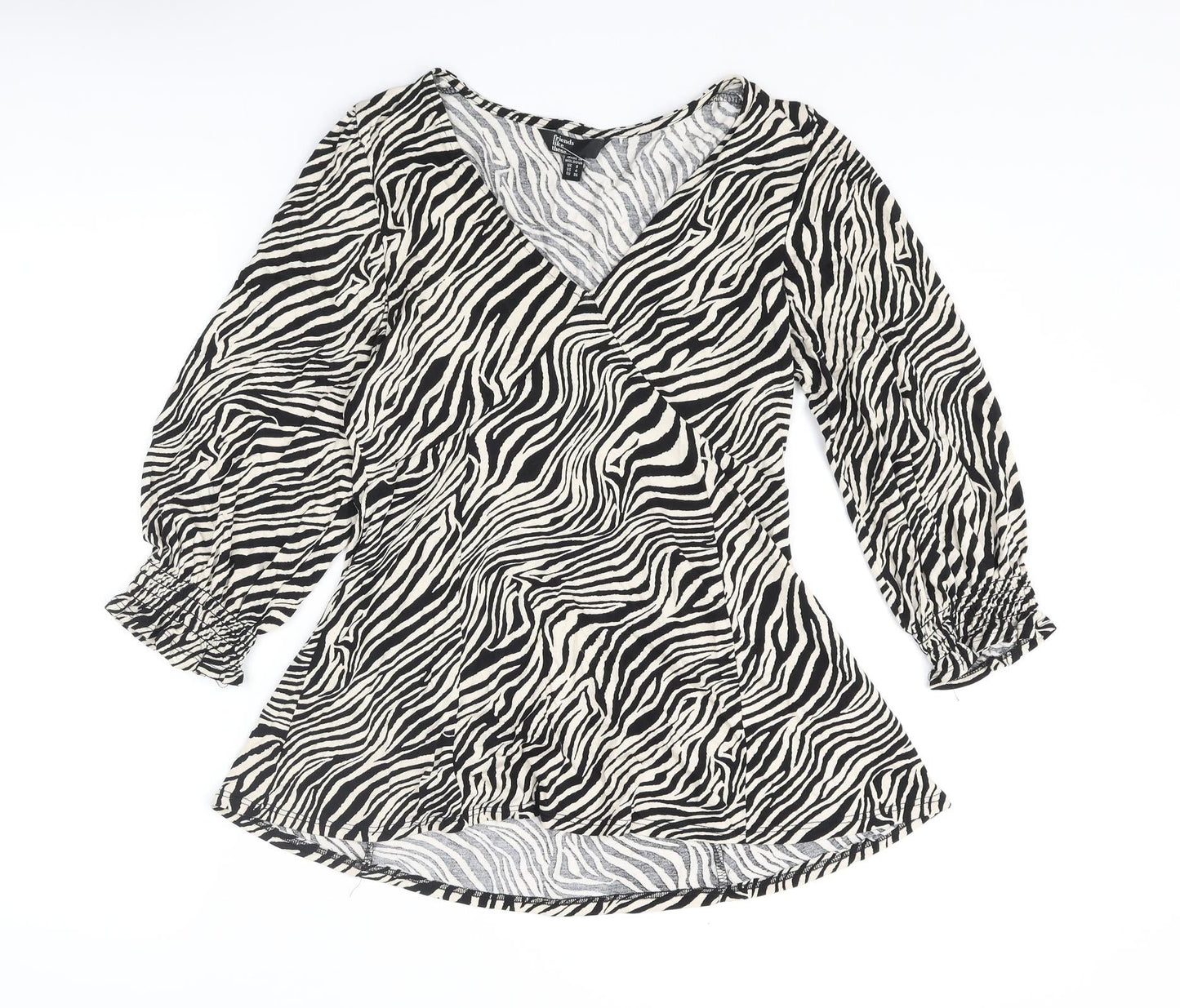 Friends Like These Womens Beige Animal Print Viscose Basic Blouse Size 8 V-Neck - Tiger Print Peplum