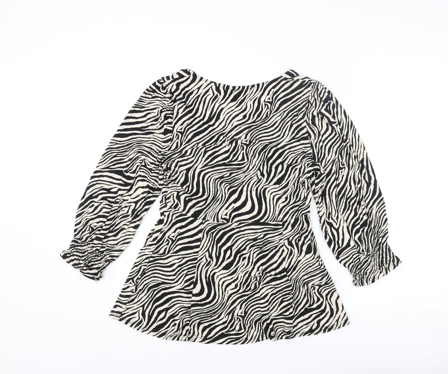Friends Like These Womens Beige Animal Print Viscose Basic Blouse Size 8 V-Neck - Tiger Print Peplum