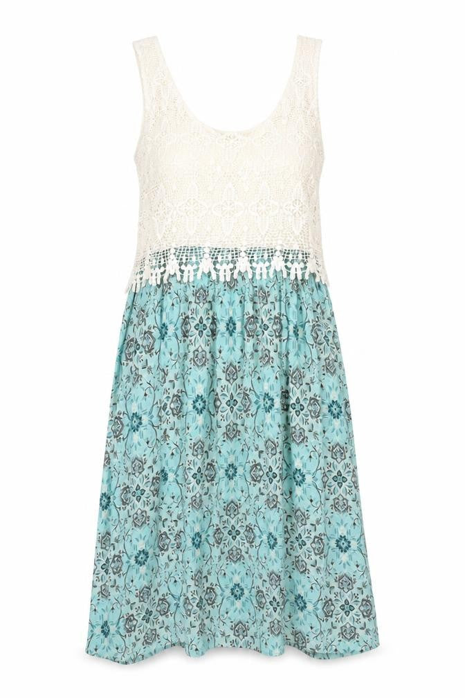 Indigo Womens Multicoloured Polyester Tank Dress Size 12 Scoop Neck Pullover - Lace Bodice