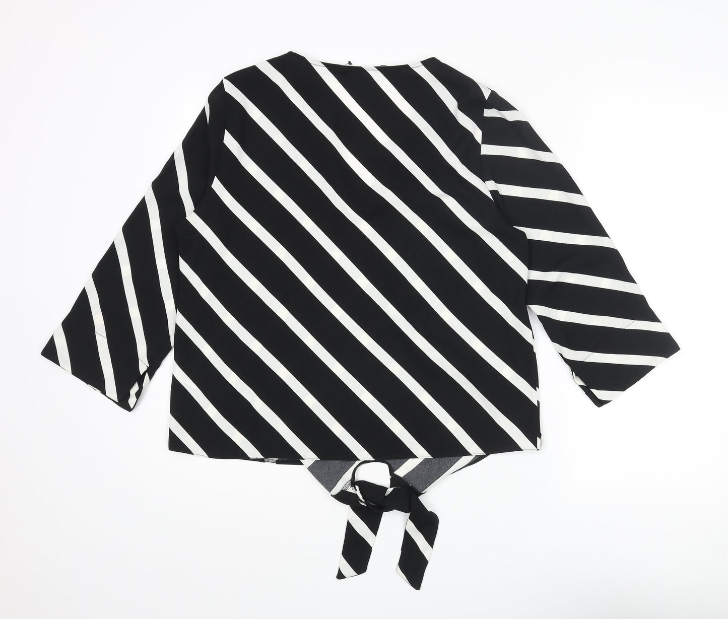 Dorothy Perkins Womens Black Striped Polyester Basic Blouse Size 12 V-Neck - Tie