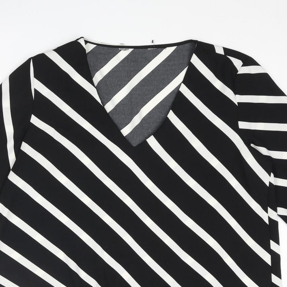 Dorothy Perkins Womens Black Striped Polyester Basic Blouse Size 12 V-Neck - Tie