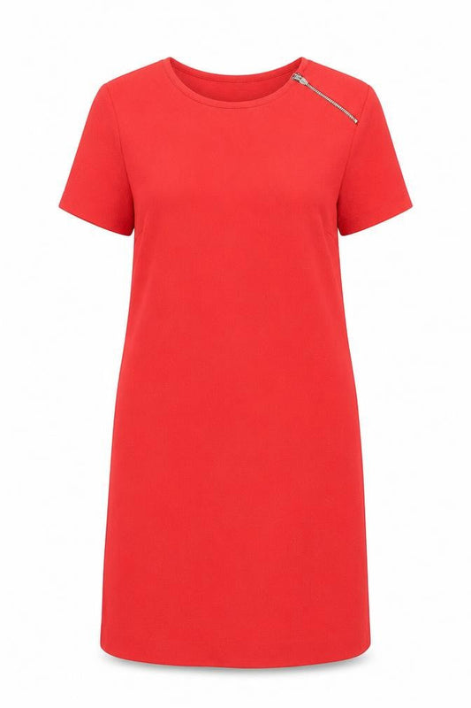 Zara Womens Red Polyester Shift Size XS Round Neck Zip - Pleated