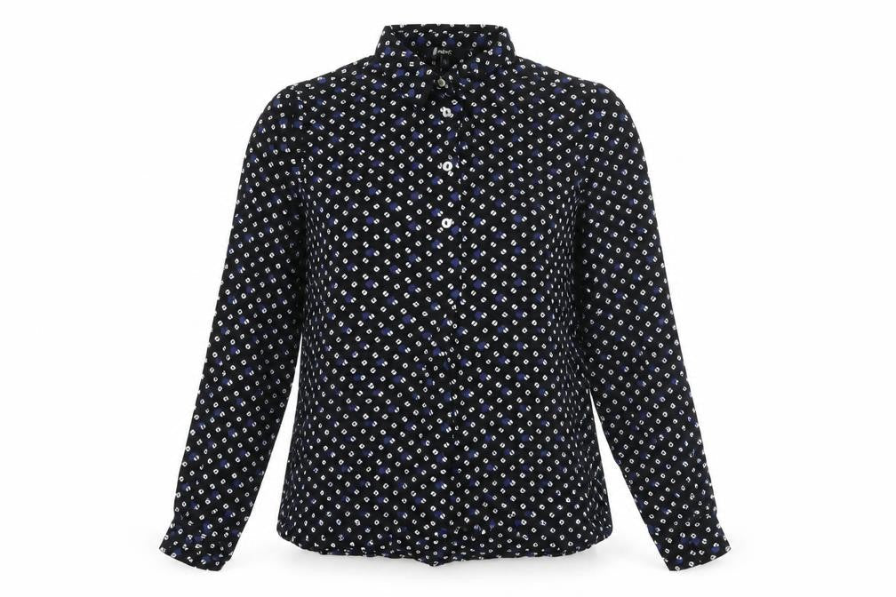 NEXT Womens Black Geometric Viscose Basic Button-Up Size 10 Collared
