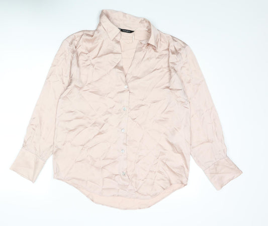 Zara Womens Pink Polyester Basic Button-Up Size M Collared