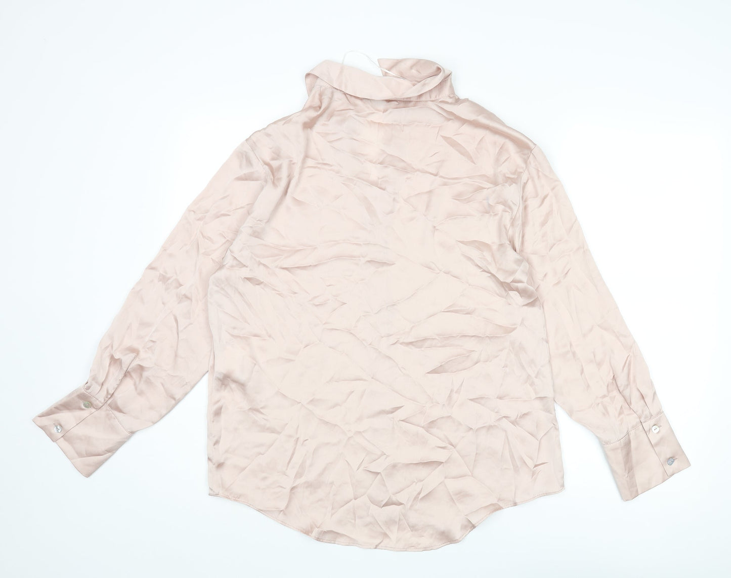 Zara Womens Pink Polyester Basic Button-Up Size M Collared