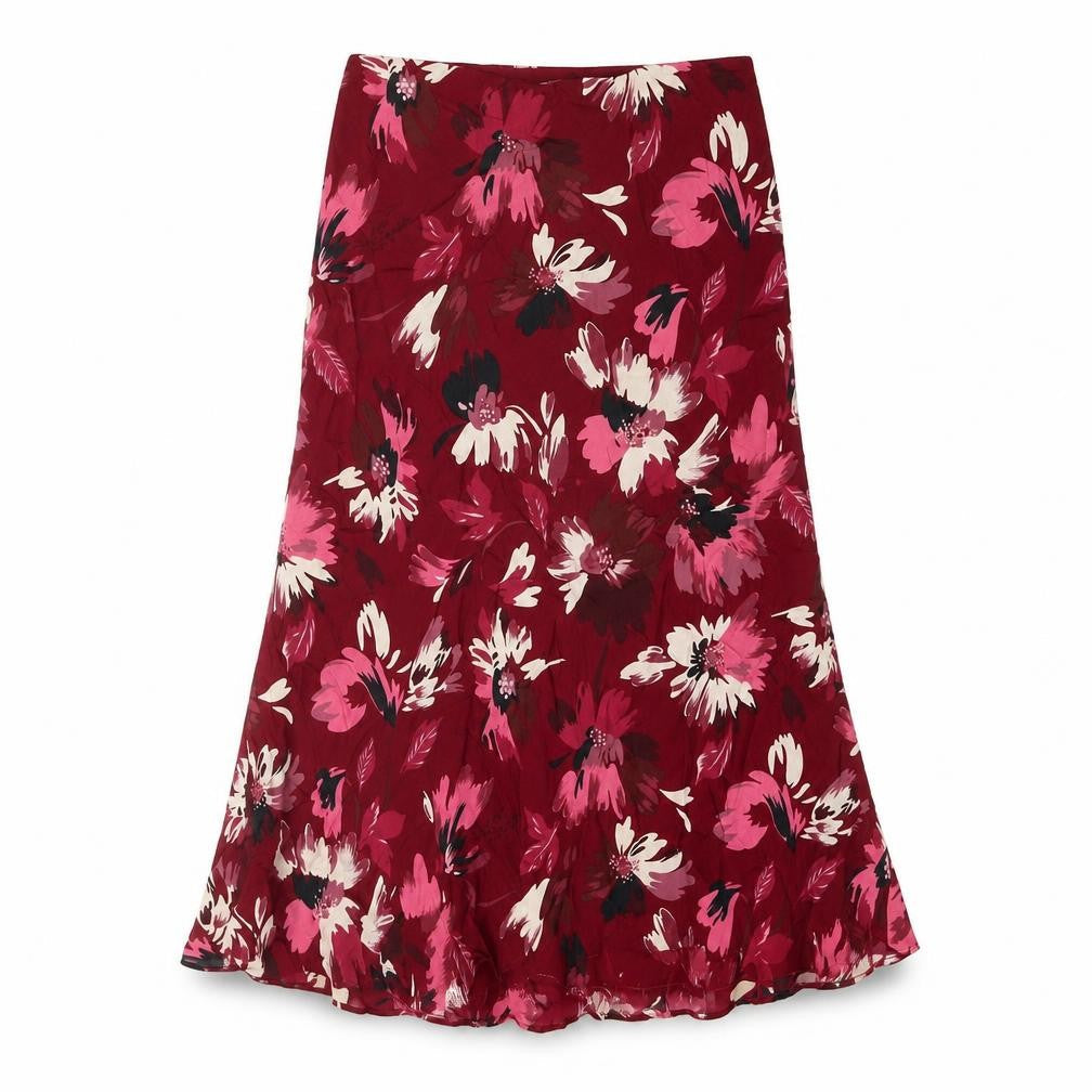 Minuet Womens Red Floral Polyester Trumpet Skirt Size 26 in
