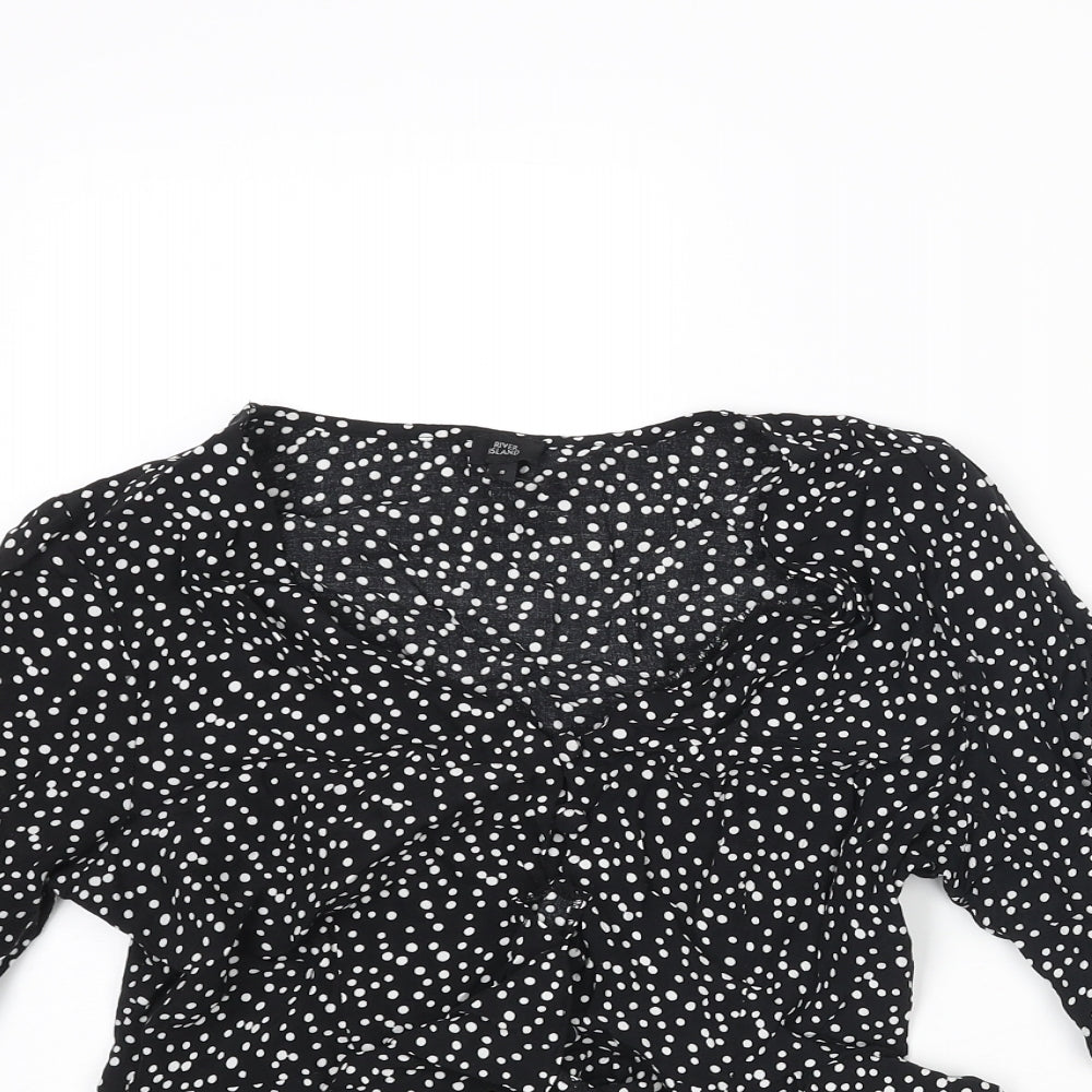 River Island Womens Black Polka Dot Viscose Cropped Blouse Size 8 V-Neck - Frill