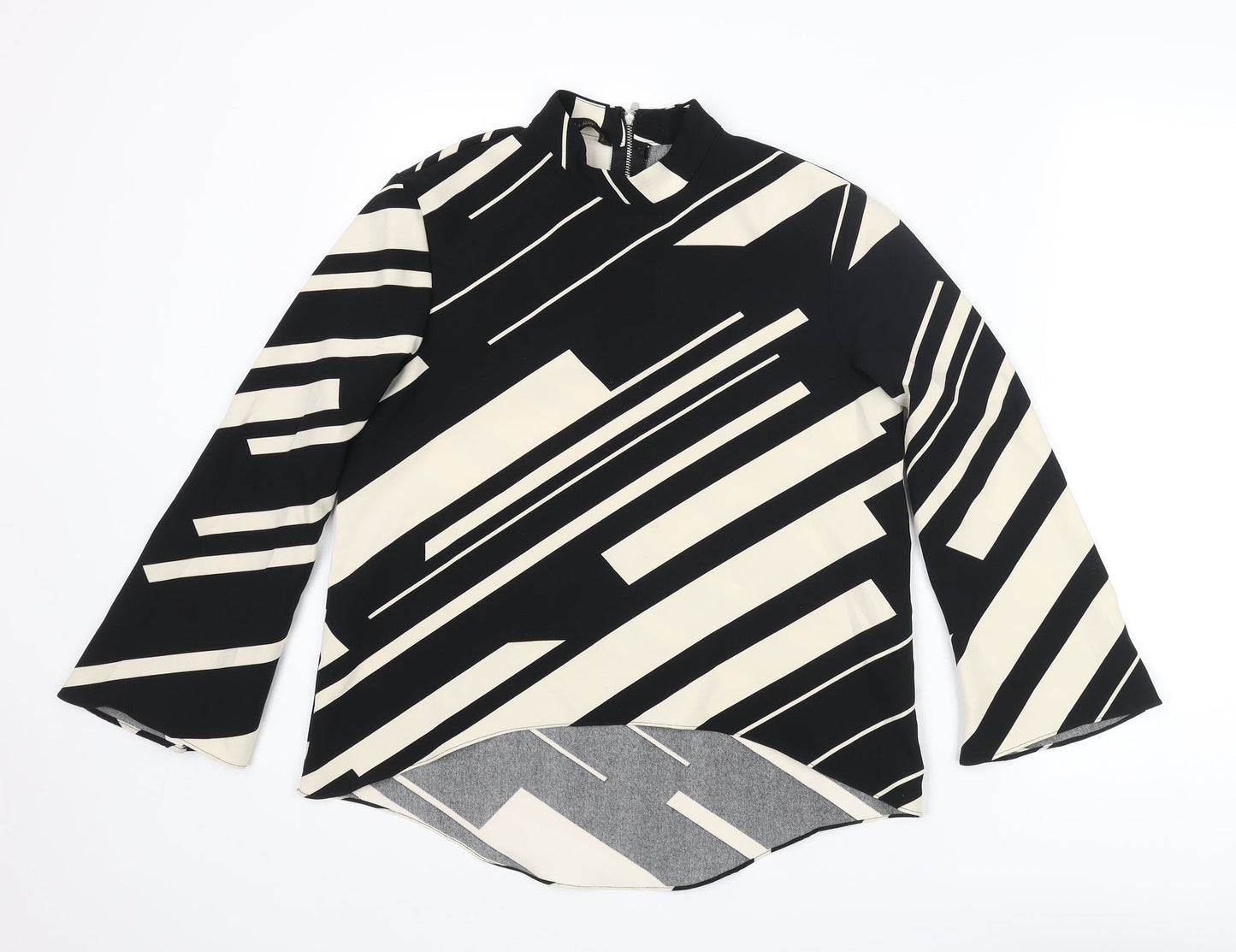 Zara Womens Black Geometric Polyester Basic Blouse Size S Mock Neck