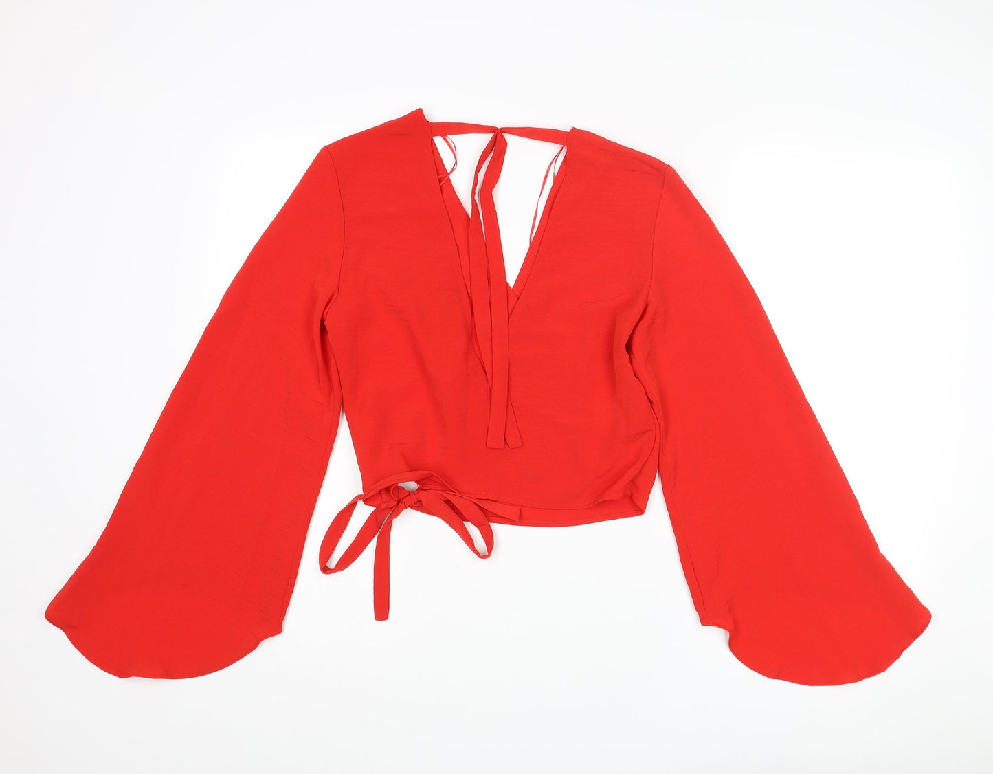 River Island Womens Red Polyester Basic Blouse Size 8 V-Neck - Bow
