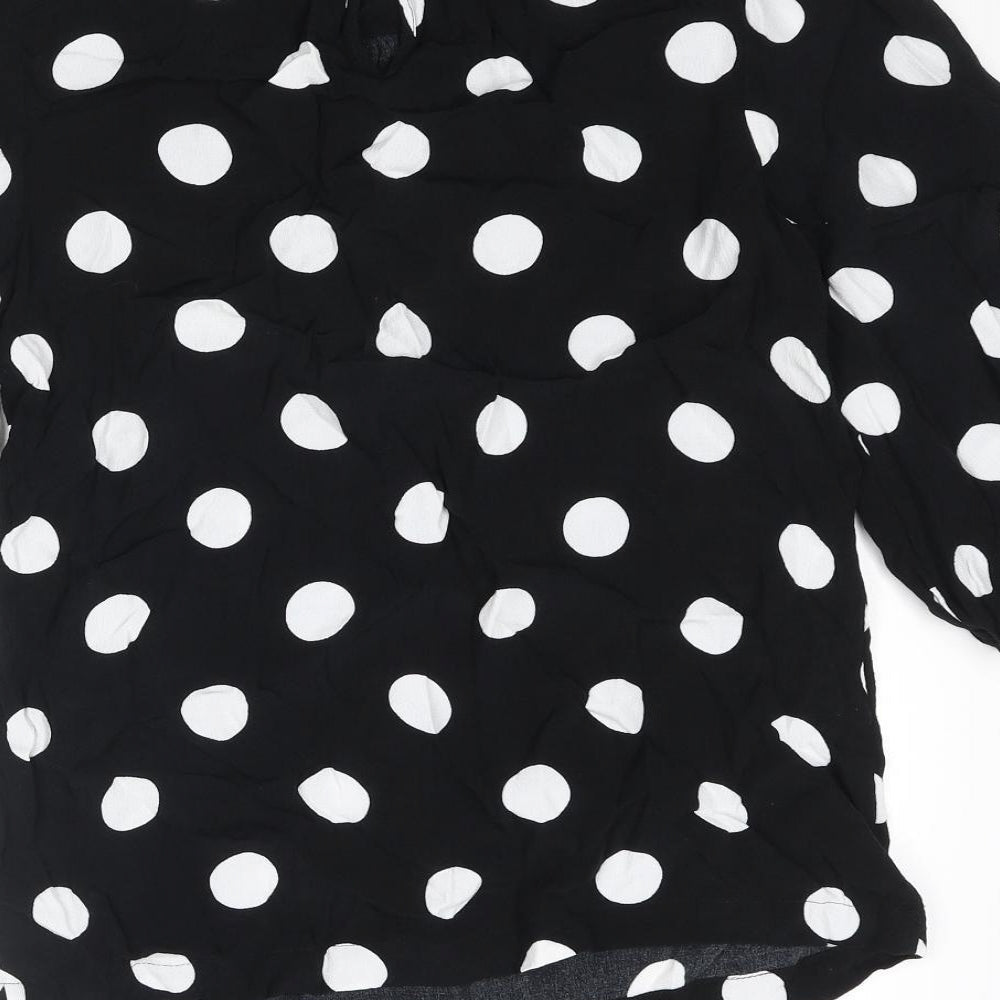 Marks and Spencer Womens Black Polka Dot Viscose Basic Blouse Size 8 Mock Neck