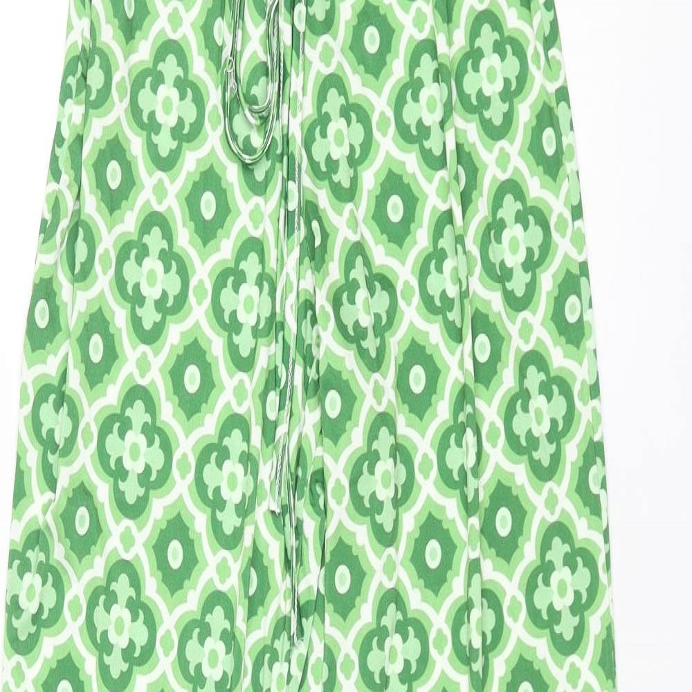 I SAW IT FIRST Womens Green Geometric Polyester Trousers Size 4 L33 in Regular Tie