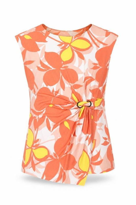 Roman Womens Orange Floral Polyester Camisole Blouse Size 12 Round Neck - Buckle