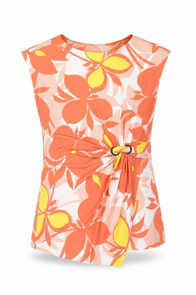 Roman Womens Orange Floral Polyester Camisole Blouse Size 12 Round Neck - Buckle