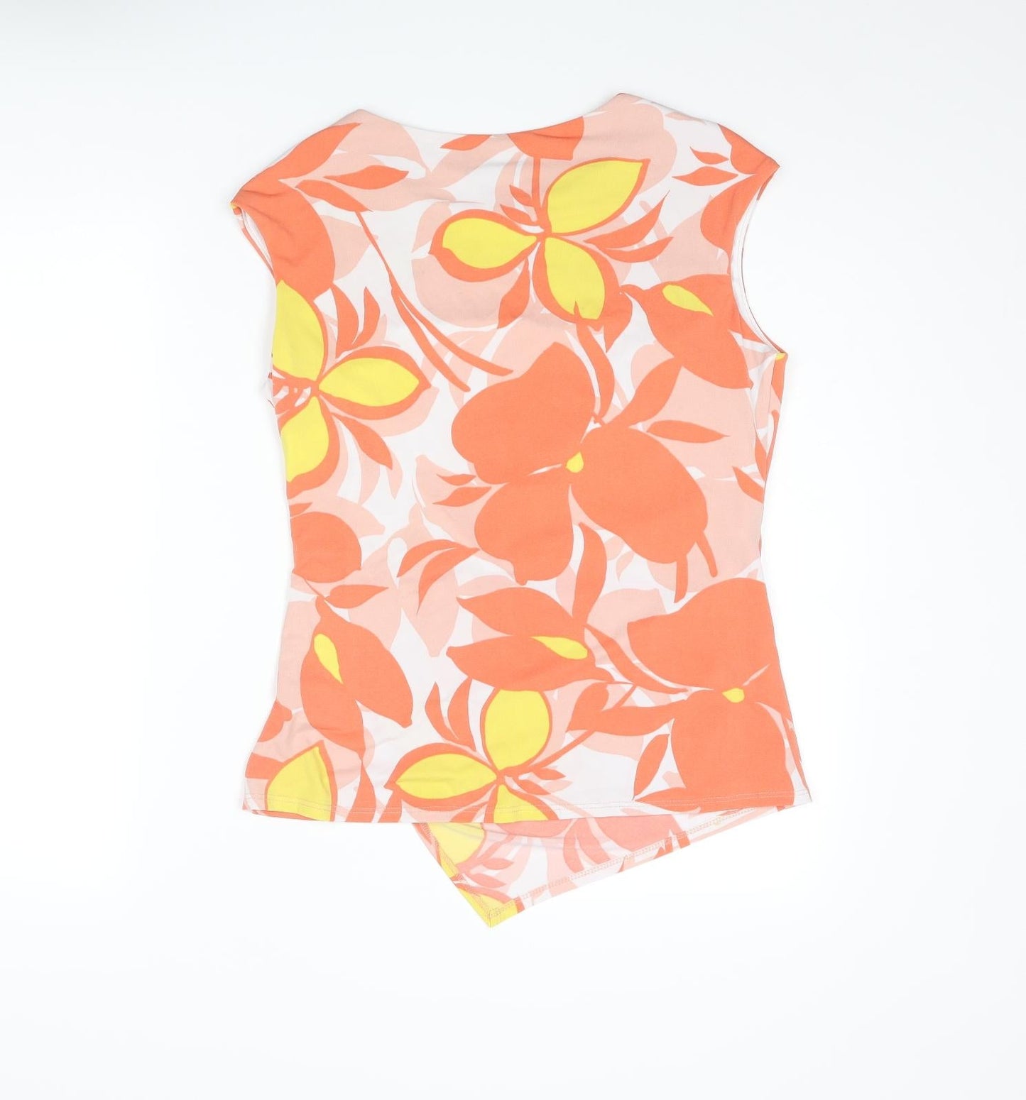 Roman Womens Orange Floral Polyester Camisole Blouse Size 12 Round Neck - Buckle