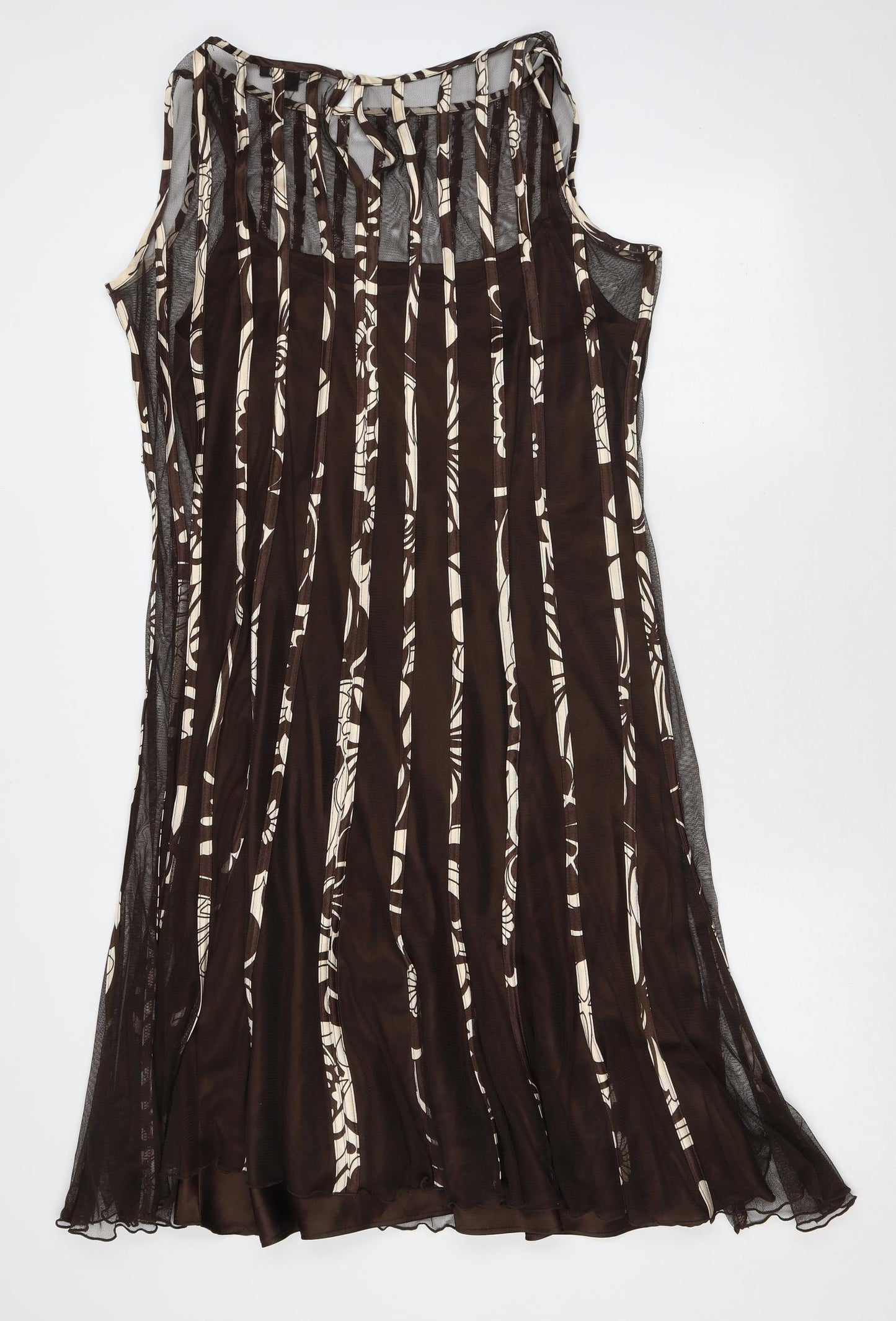 Sandra Darren Womens Brown Geometric Polyester A-Line Size 12 Round Neck Hook & Eye