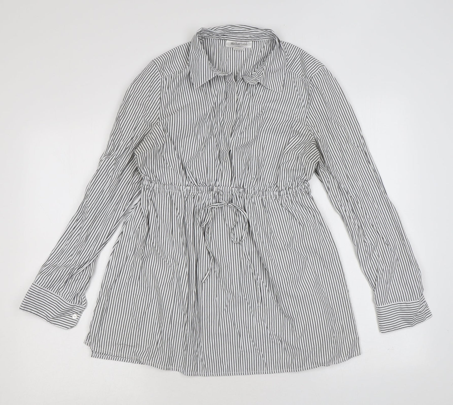 Motherhood Womens White Striped Polyester Basic Button-Up Size M Collared
