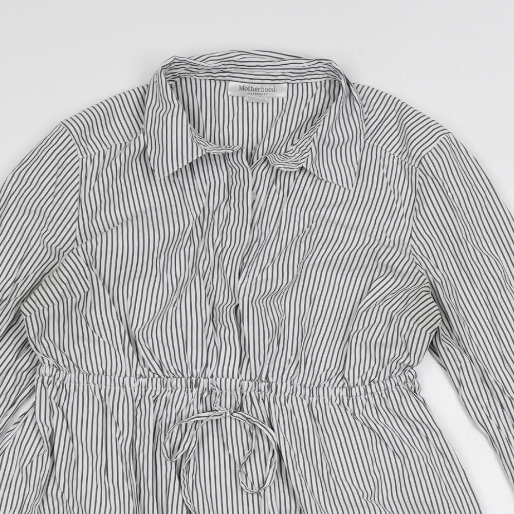 Motherhood Womens White Striped Polyester Basic Button-Up Size M Collared