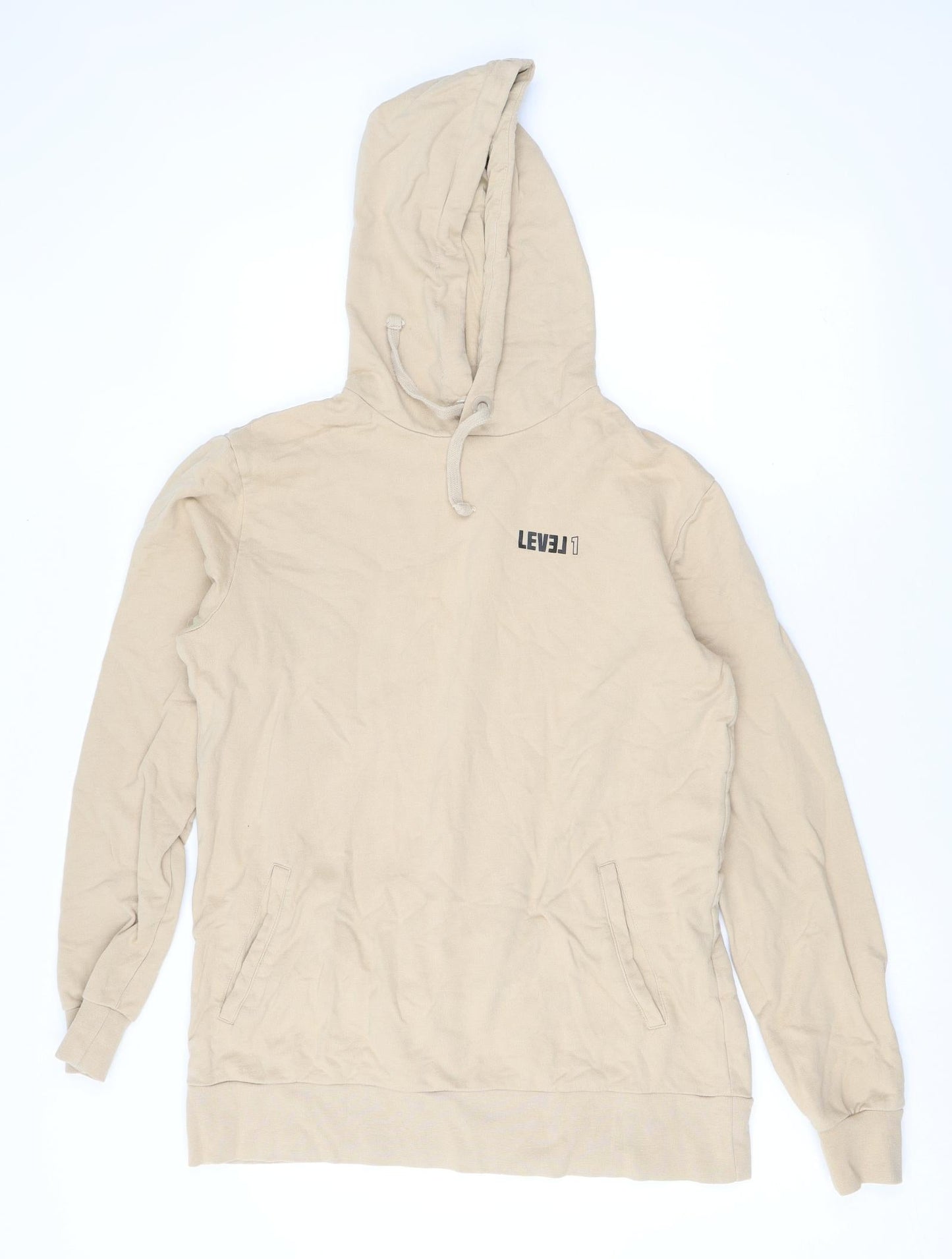 Level1 Mens Beige Cotton Pullover Hoodie Size M