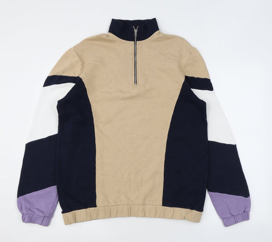 ASOS Womens Beige Colourblock Cotton Pullover Sweatshirt Size M Zip - Half Zip