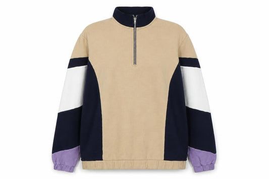 ASOS Womens Beige Colourblock Cotton Pullover Sweatshirt Size M Zip - Half Zip