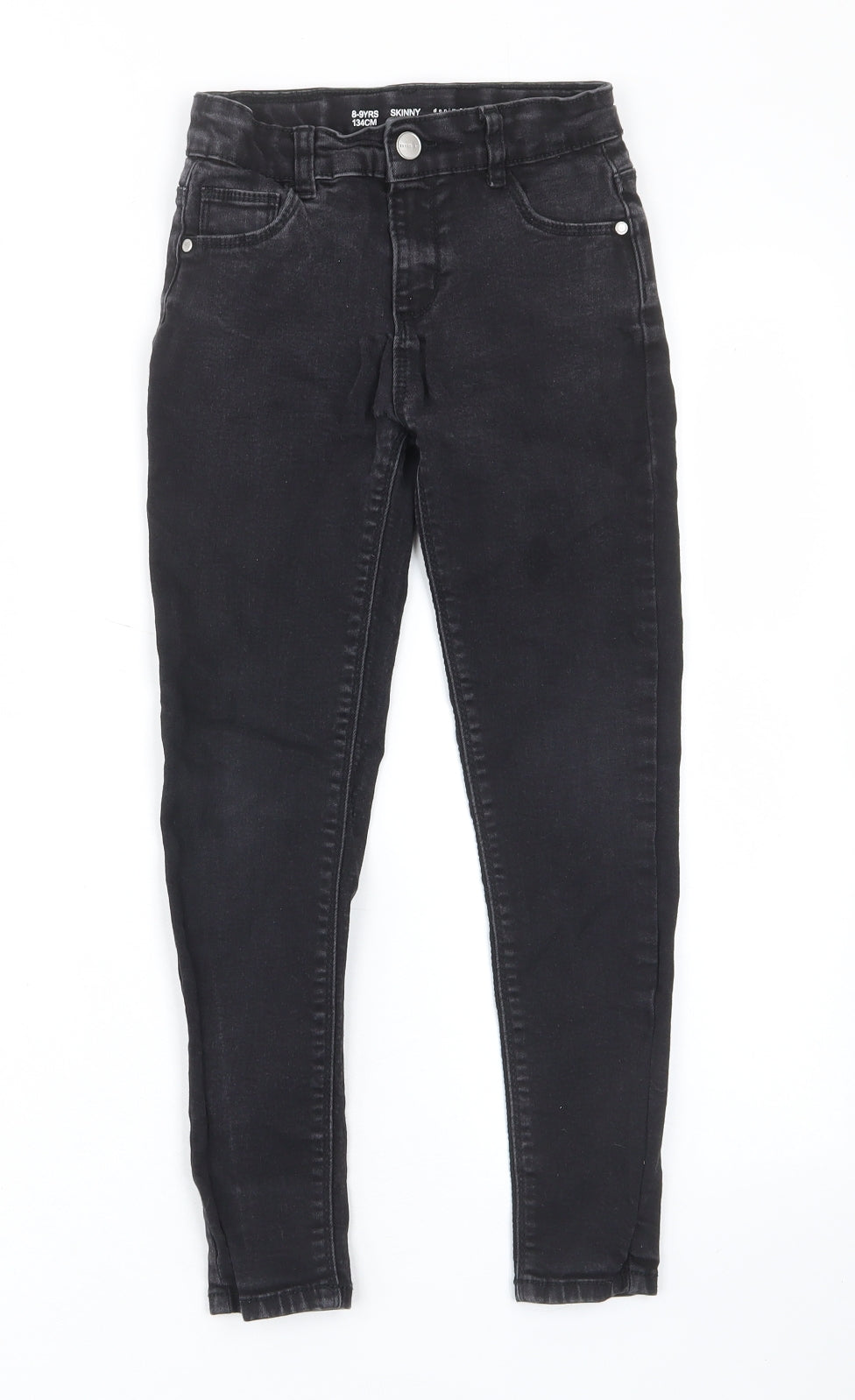 Additional front view of Denim & Co. girls’ black cotton skinny jeans, size 8-9, years regular zip - pockets, belt loops