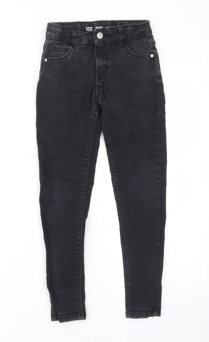 Additional front view of Denim & Co. girls’ black cotton skinny jeans, size 8-9, years regular zip - pockets, belt loops