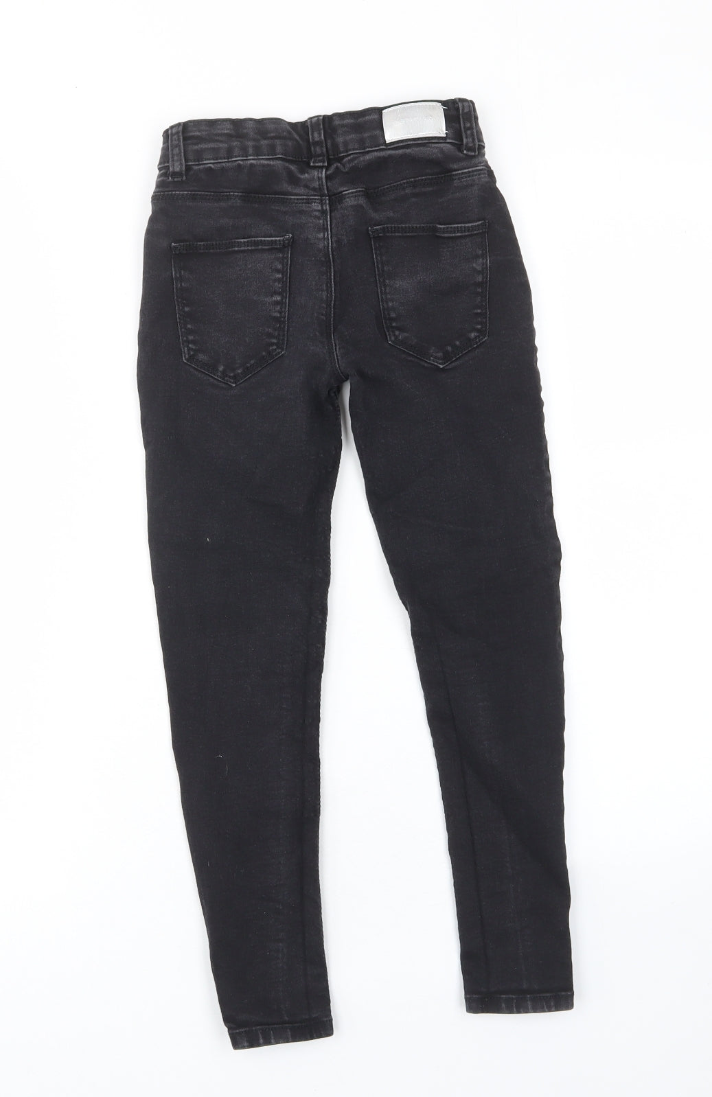 Back view of Denim & Co. girls’ black cotton skinny jeans, size 8-9, years, 21-inch leg regular zip - pockets, belt loops
