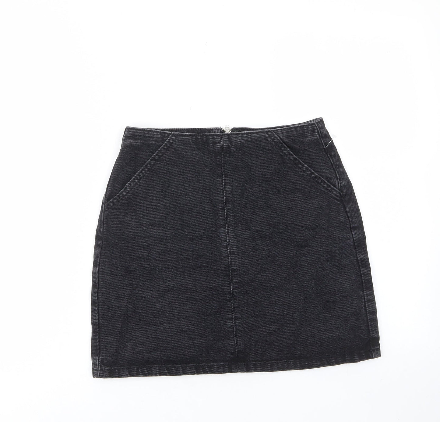 Topshop Womens Black Cotton A-Line Skirt Size 8 Zip - Pockets