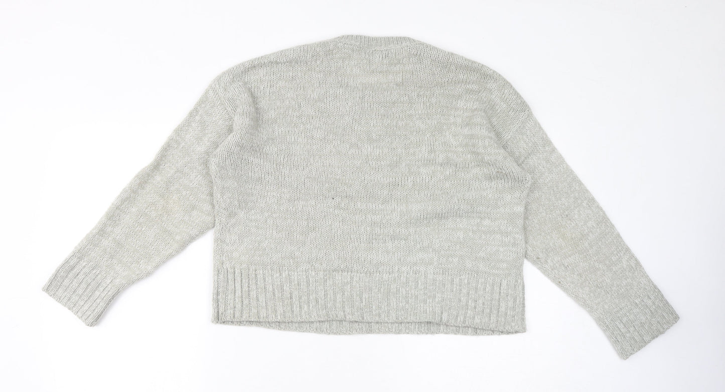 New Look Womens Grey Crew Neck Acrylic Pullover Jumper Size S