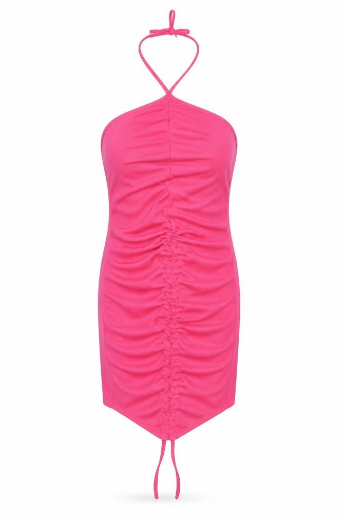 PRETTYLITTLETHING Womens Pink Polyester Bodycon Size 8 Halter Pullover - Ribbed Ruched Front