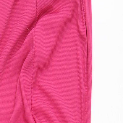 PRETTYLITTLETHING Womens Pink Polyester Bodycon Size 8 Halter Pullover - Ribbed Ruched Front