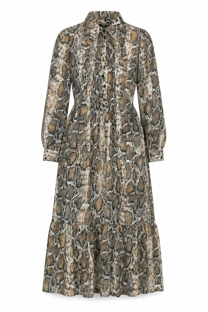 Zara Womens Brown Animal Print Polyester Maxi Size S Mock Neck Button - Snake Print