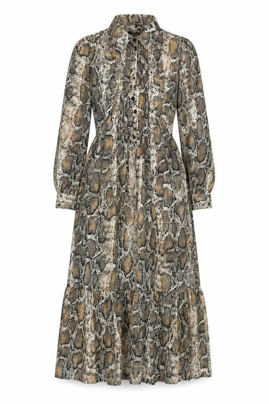Zara Womens Brown Animal Print Polyester Maxi Size S Mock Neck Button - Snake Print