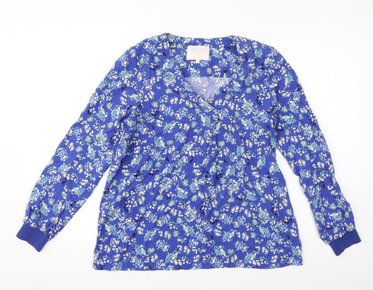 Part Two Womens Blue Floral Viscose Basic Blouse Size 4 V-Neck