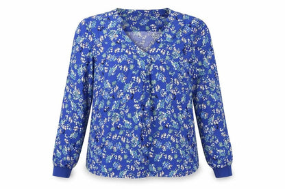 Part Two Womens Blue Floral Viscose Basic Blouse Size 4 V-Neck