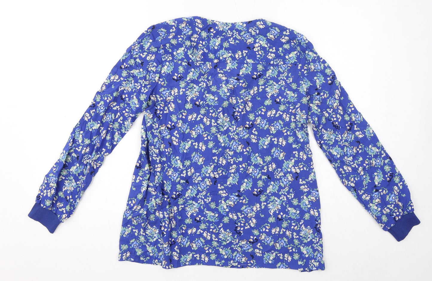 Part Two Womens Blue Floral Viscose Basic Blouse Size 4 V-Neck