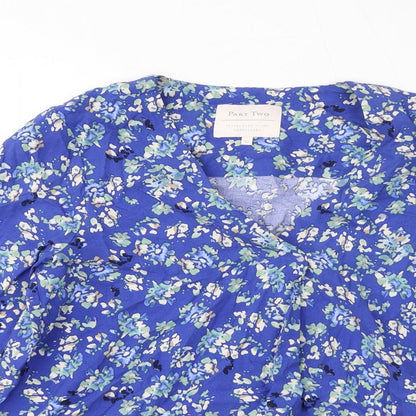 Part Two Womens Blue Floral Viscose Basic Blouse Size 4 V-Neck