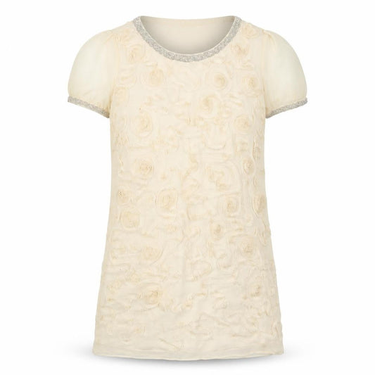 Jovanna London Womens Beige Silk Mini Size 10 Scoop Neck Pullover - Beaded Neckline