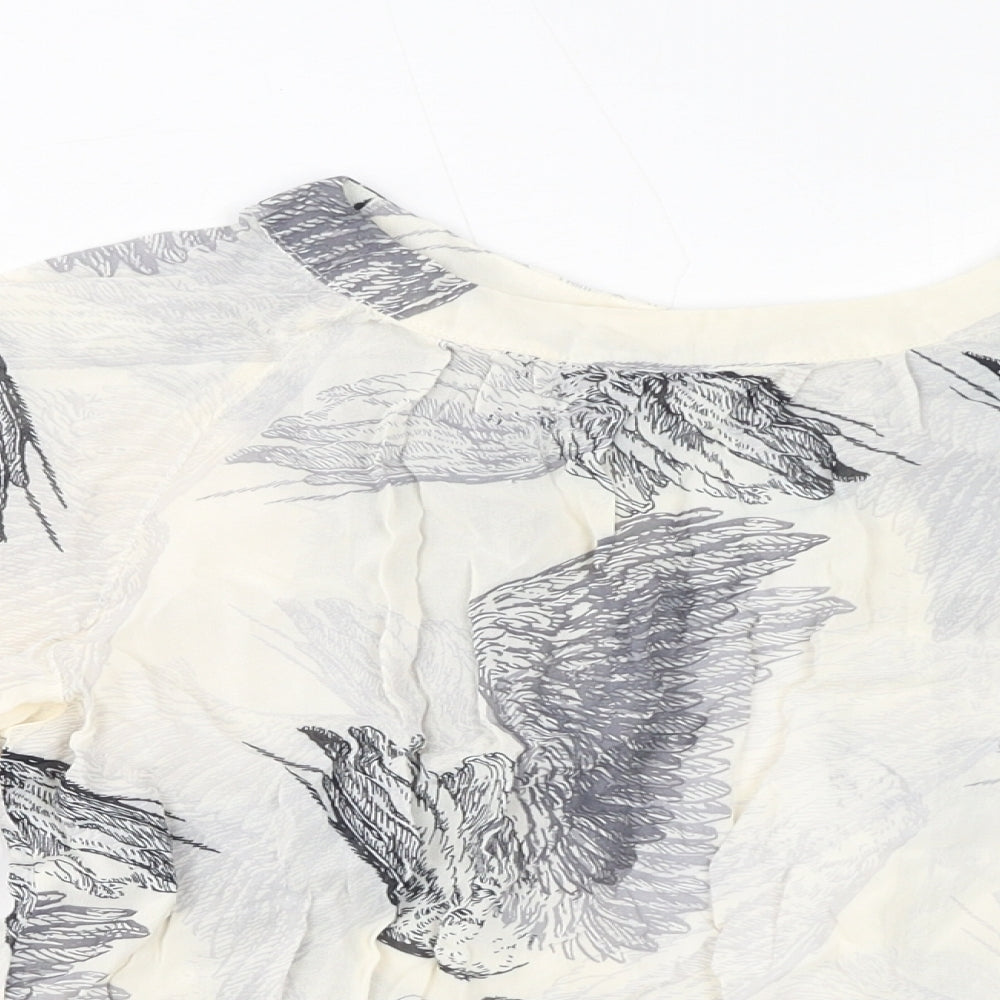 Topshop Womens Grey Geometric Viscose Basic Blouse Size 14 Round Neck - Backless Feathers