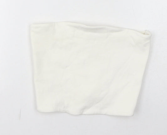 Zara Womens White Cotton Cropped T-Shirt Size L Off the Shoulder