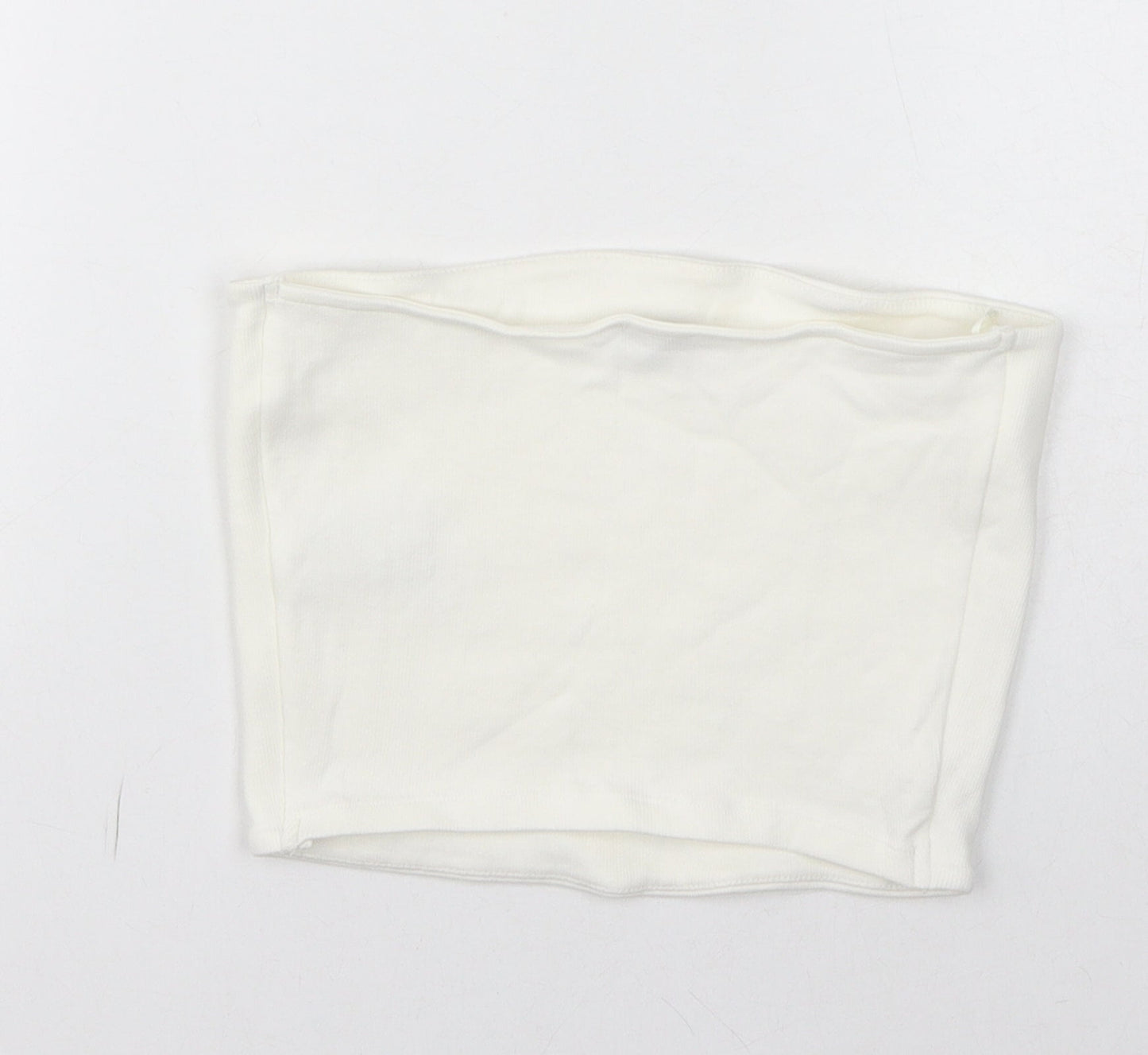Zara Womens White Cotton Cropped T-Shirt Size L Off the Shoulder