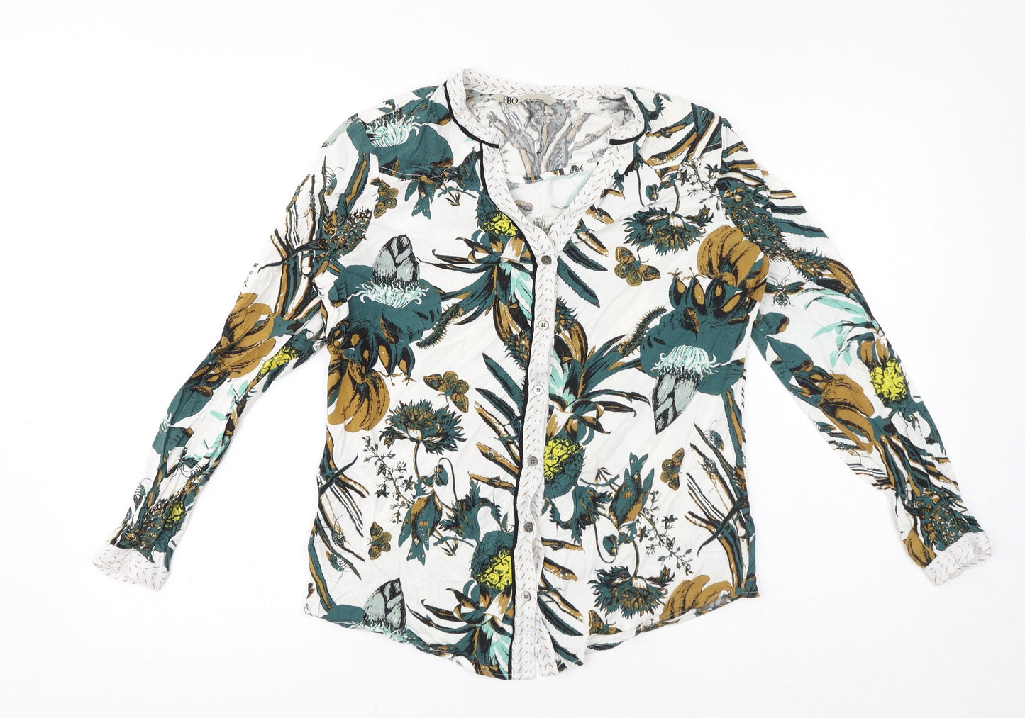 Philosophy Blues Original Womens Green Floral Viscose Basic Button-Up Size 6 V-Neck