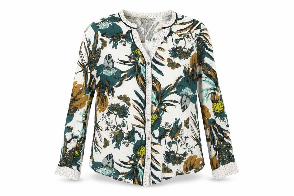 Philosophy Blues Original Womens Green Floral Viscose Basic Button-Up Size 6 V-Neck