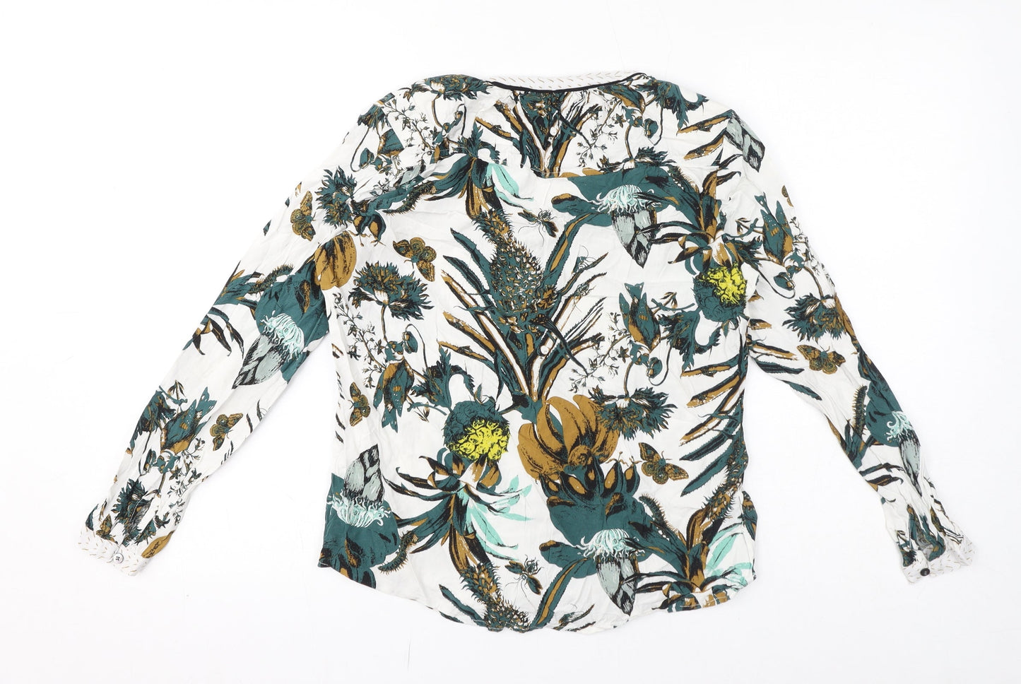 Philosophy Blues Original Womens Green Floral Viscose Basic Button-Up Size 6 V-Neck