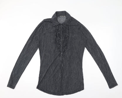 Sandwich Womens Blue Striped Polyester Basic Blouse Size L Collared - Ruffle Detail