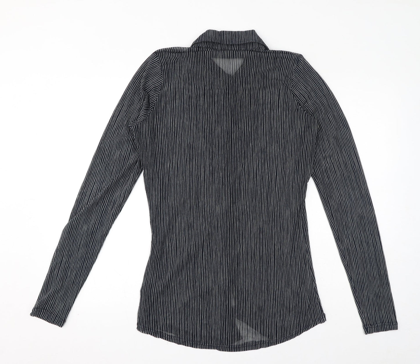 Sandwich Womens Blue Striped Polyester Basic Blouse Size L Collared - Ruffle Detail